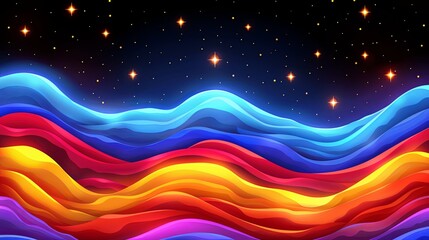 Poster - A colorful, wavy line of water with stars in the background