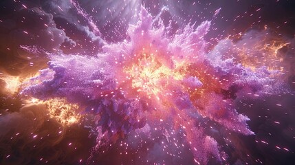Wall Mural - A bright purple explosion in space with orange and yellow streaks