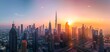 © AS Studio - Experience the majesty of urban architecture against the backdrop of a setting sun. as skyscrapers stand tall amidst the glowing skyline. serving as an iconic representation of the ceaseless movement