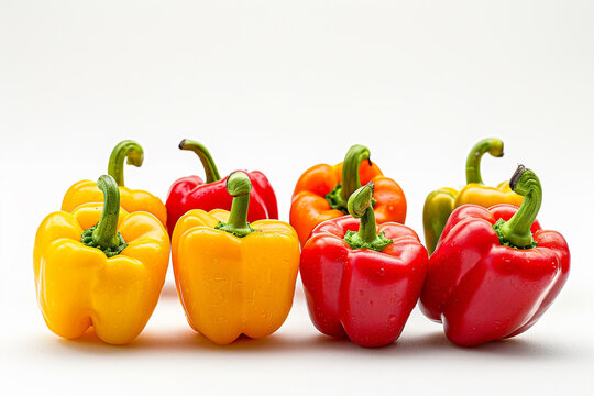 red yellow and green peppers isolated on white background