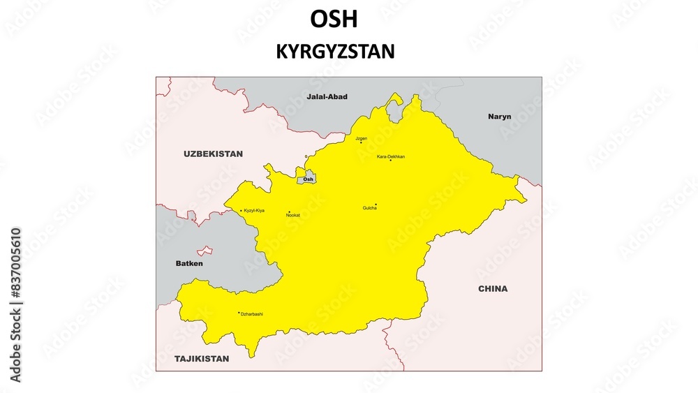 Fotografie OSH Map. Major city map of OSH. Political map of OSH with ...