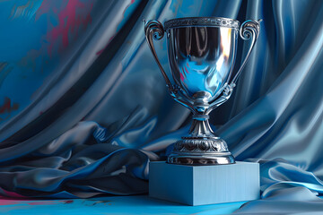 Silver Trophy on Blue Table