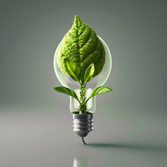 Creative depiction of a leaf inside a light bulb symbolizing eco-friendly energy solutions