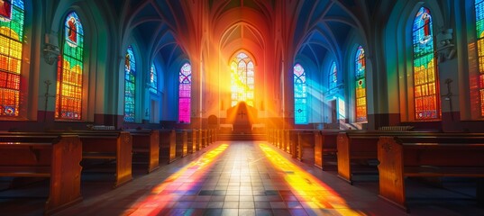 Church interior. Religion faith worship spirituality concept. Generative AI technology.