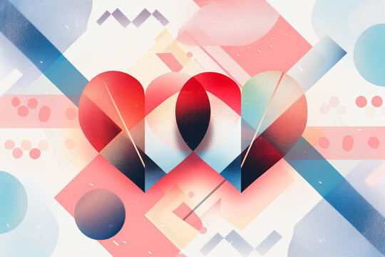 Background with two hearts, graphic art of geometric shapes