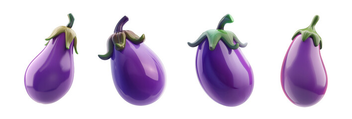 Wall Mural - 3D cartoon purple eggplant model perfect for food promotion, educational materials isolated on transparent background cutout png