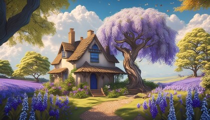 Wall Mural - fairy tale castle with flowers 