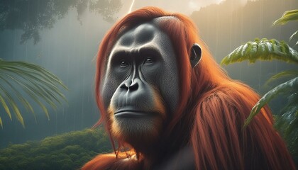 Wall Mural - Portrait of an orangutan 