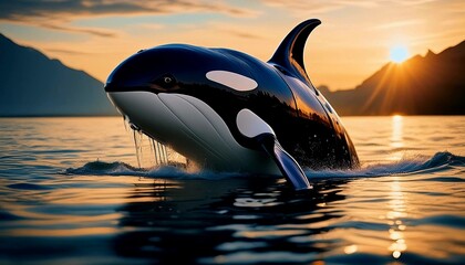 Killer whale jumping in water