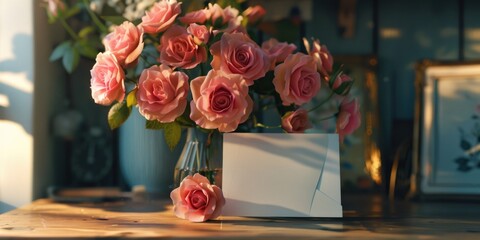 Wall Mural - Pink rose arrangement on table