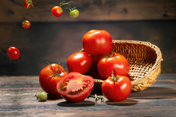 tomatoes on wooden table