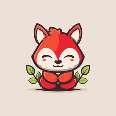 illustration of red cute fox, isolated with white background