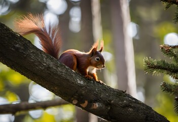 Wall Mural - A view of a Red Squirrel in a tree