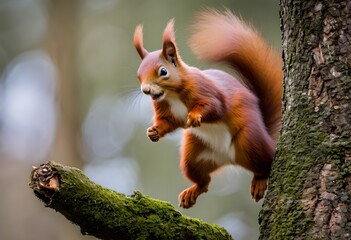 Wall Mural - A view of a Red Squirrel in a tree