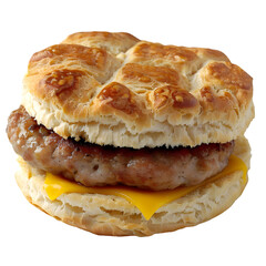 sausage biscuit sandwich isolated on transparent background. generative ai