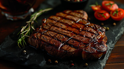 Wall Mural - dinner for two with steaks of stone plate. cope space.