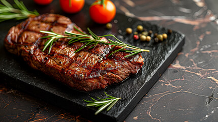 dinner for two with steaks of stone plate. cope space.