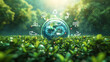 © Wannajakorn - virtual globe with circular economy icons on natural and city background , Circular economy is sustainable business development in the future by use AI generative technique.