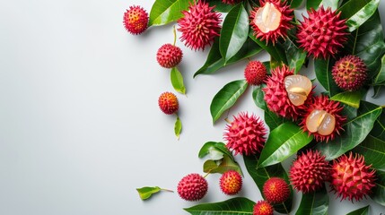 Wall Mural - rambutan fruit on white background with empty space. generative ai 