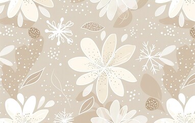 Wall Mural - Seamless pattern with abstract beige and white flower geometric shapes