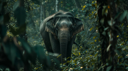 a sri lankan elephant stands prominently amidst dense jungle foliage. ai generative.