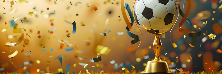 Soccer Ball, Trophy, and Confetti Celebration