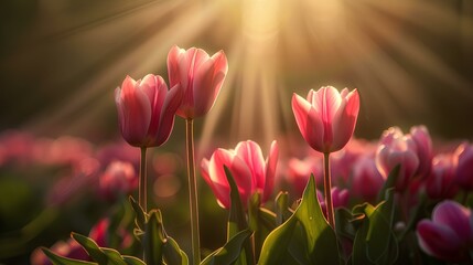 Poster - pink tulips in spring