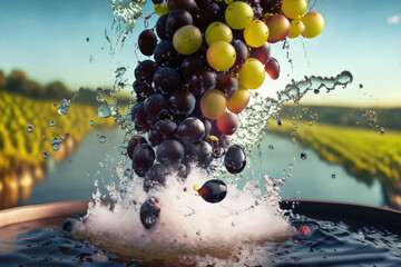 fresh grapes with splashes of water, fruit splashing