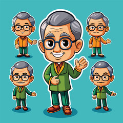 Wall Mural - a series of cartoon characters of old people with glasses and a smile