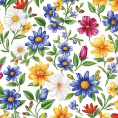 Wall Mural - High-quality colorful seamless floral pattern on white background illustration for sale