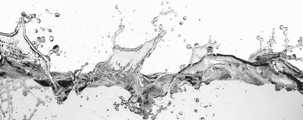 Dynamic splash of water captured in mid-air against a white background, showcasing the fluid motion and splash patterns.