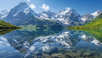 Wall Mural - A beautiful mountain lake with a reflection of the mountains in the water