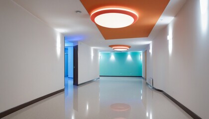 Wall Mural - color lights glow on a bright hallway