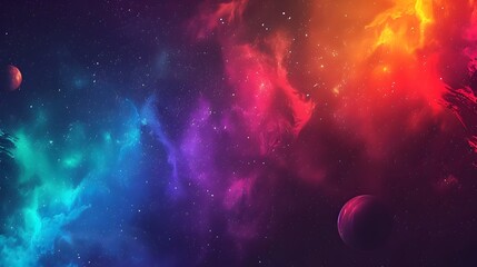 Wall Mural - Vibrant Cosmic Backdrop with Neon Gradient Rainbow Lights and Celestial Elements