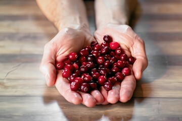 Wall Mural - hands with handful of cranberries