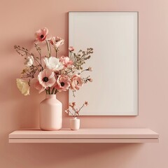 Canvas Print - A tasteful still-life composition of flowers in a vase against a framed blank canvas, perfect for an abstract wallpaper or background best-seller