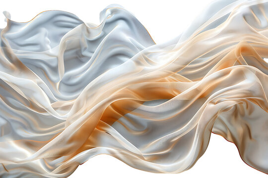 Silk fabric folds flowing in an invisible breeze, isolated on transparent background, png file