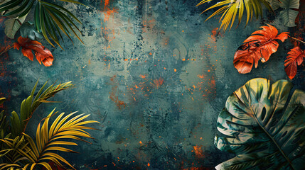 Wall Mural - Beautiful digital motif with tropical elements and boho style