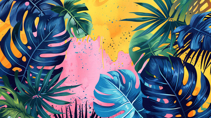 Wall Mural - Beautiful tropical plant motifs with hand-drawn geometric patterns