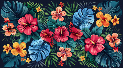 Poster - Colorful tropical motif with floral elements and tribal designs