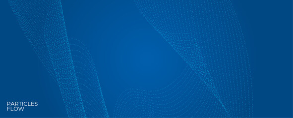 Blue dots in motion dark vector abstract background, particles array wavy flow, curve lines of points in movement, technology and science, banner, cover, poster, card. vector illustration