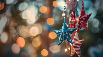 Wall Mural - patriotic star decorations in red, white, and blue with bokeh lighting in the background. perfect fo