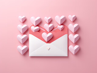 Wall Mural - Valentines day festive background with pink and red hearts in envelope love letter