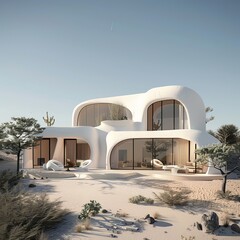 Canvas Print - Curved architecture of a modern desert home, ideal for background or wallpaper, symbolizing innovation and a best-seller abstract home design