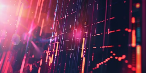 a colorful background with digital lines and dots
