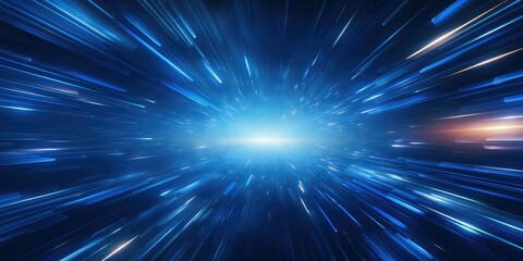 Wall Mural - Light speed, hyperspace, space warp in blue background
