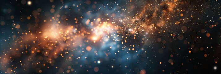 Wall Mural - abstract image of shimmering lights and particles in blue and gold, resembling a starry night sky or
