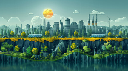 Wall Mural - Nature conservation, clean energy, energy saving innovations infographic concept.