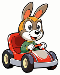 Wall Mural - cartoon-hero-rabbit-racer-driving-a-car