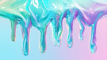 Wall Mural - A blue and green liquid drips down a wall. The image has a dreamy, ethereal quality to it